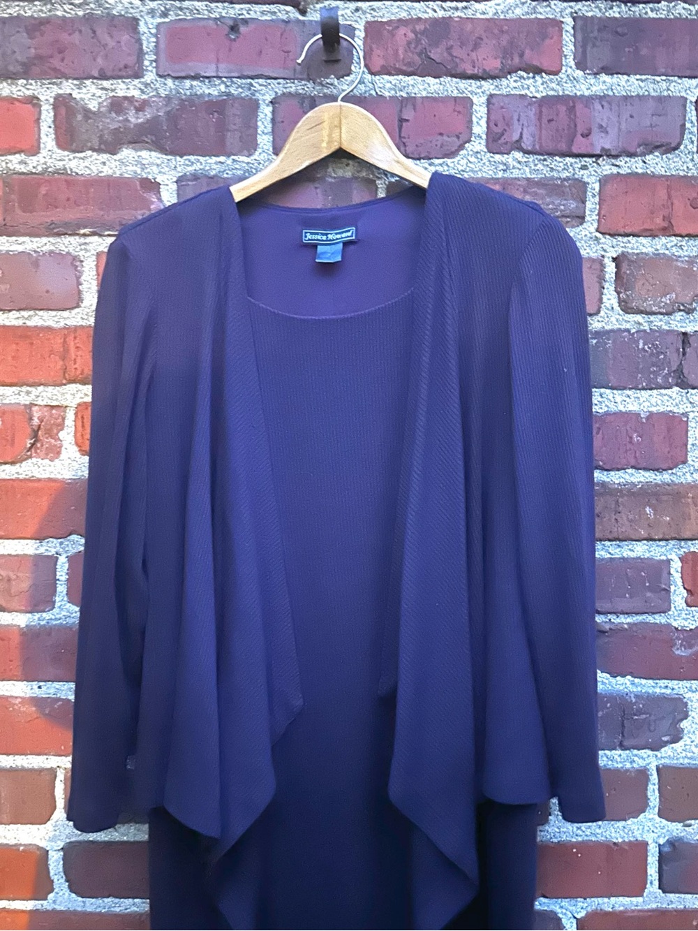 Jessica Howard Sheath Dress Built In Long Sleeve Cardigan Ribbed Knit 16W Purple - Picture 3 of 9